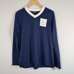 Belyn Key V-Neck Pullover Long Sleeve Stretchy Shirt Top Ink Nautical Large‎ NWT